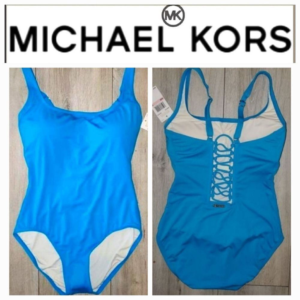 MICHAEL KORS Sexy LACE UP BACK turquoise blue ONE PIECE SWIMWEAR size 6